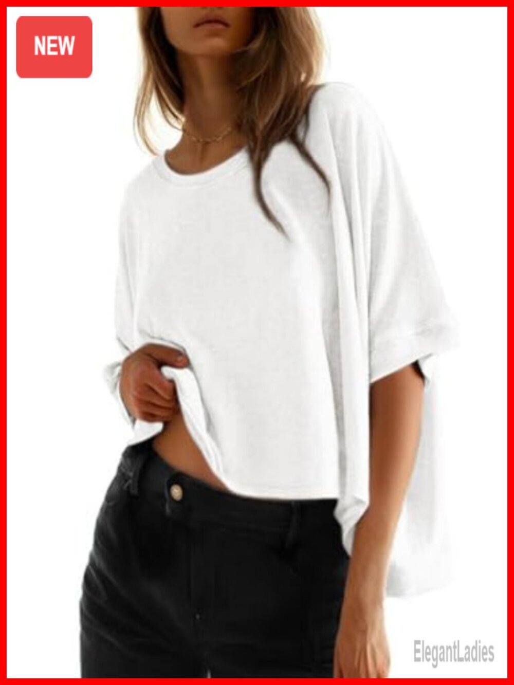 Oversized Crop Tee Long Sleeve Round Neck Pull On Casual T Shirt